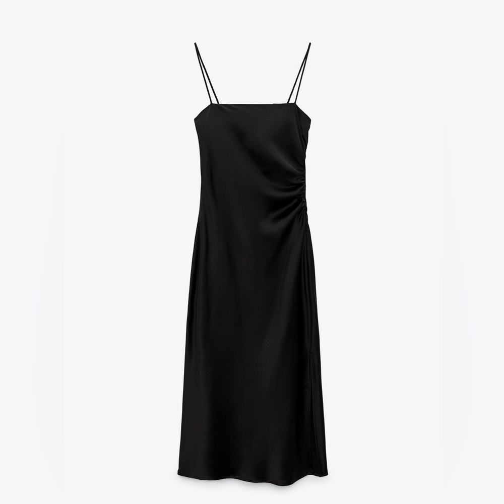 Zara Black Slip Dress with Scrunched Side
